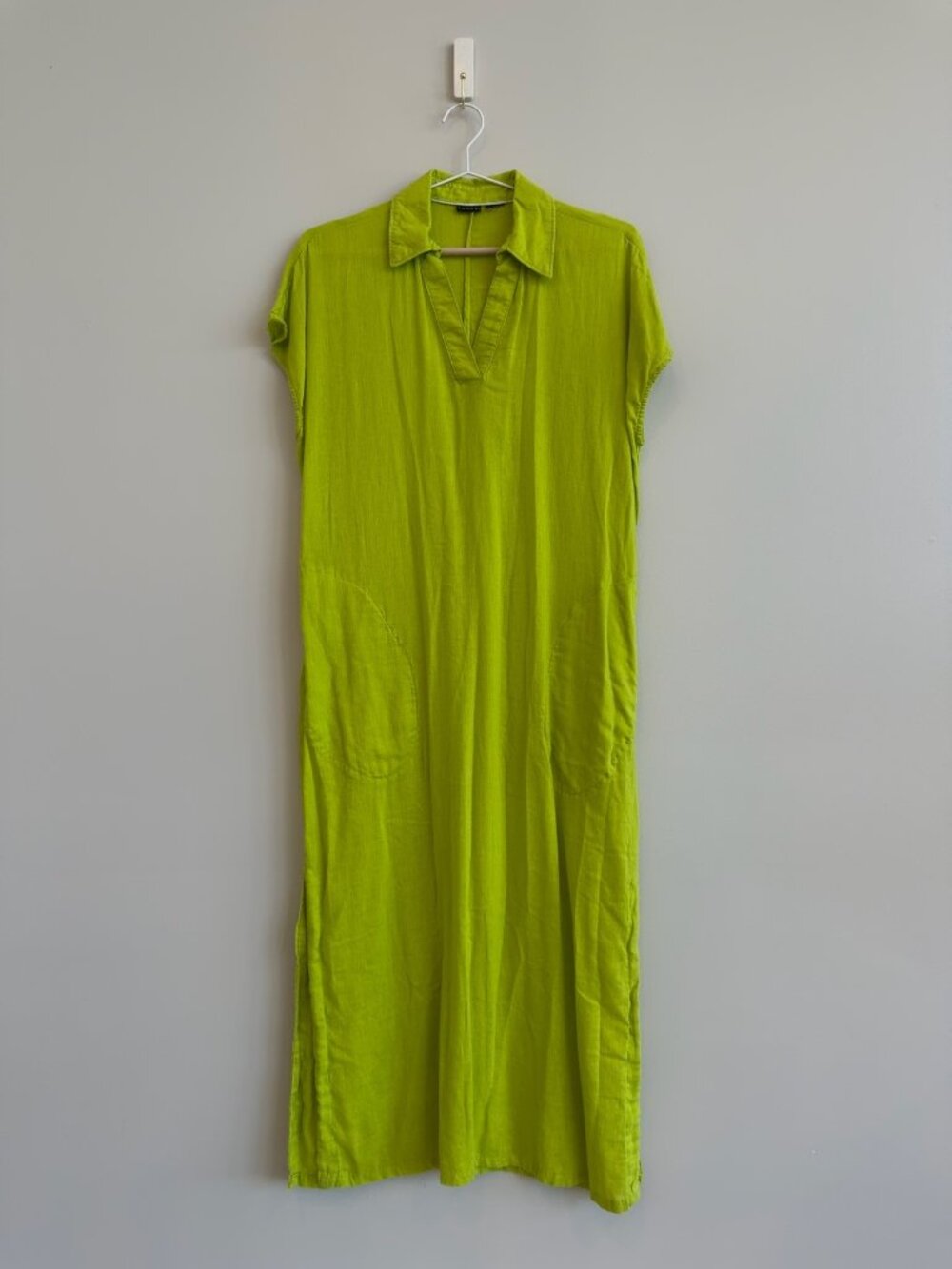 Tahari Lime Green Linen Blend Maxi Dress with Pockets